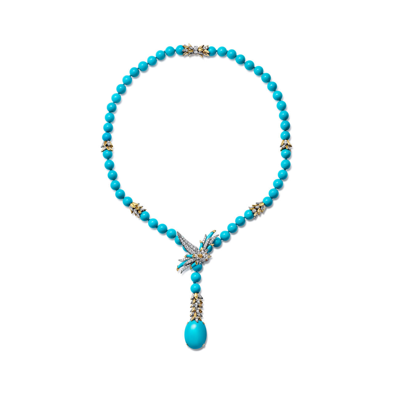 Collier Lariat en platine 950 millièmes et or 18 carats avec turquoise