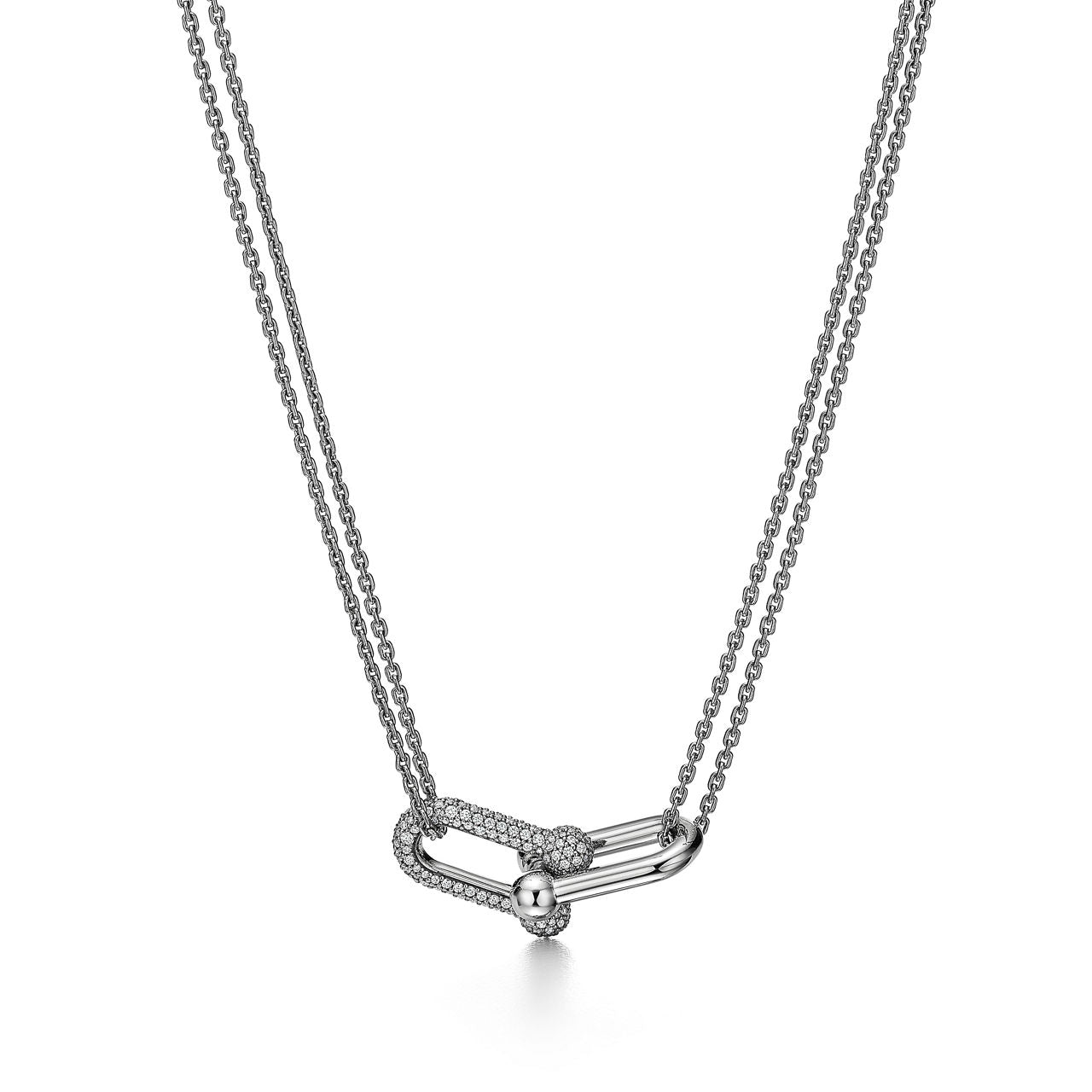 Pendentif à maillons doubles taille Large en or blanc 18 carats et pavé de diamants