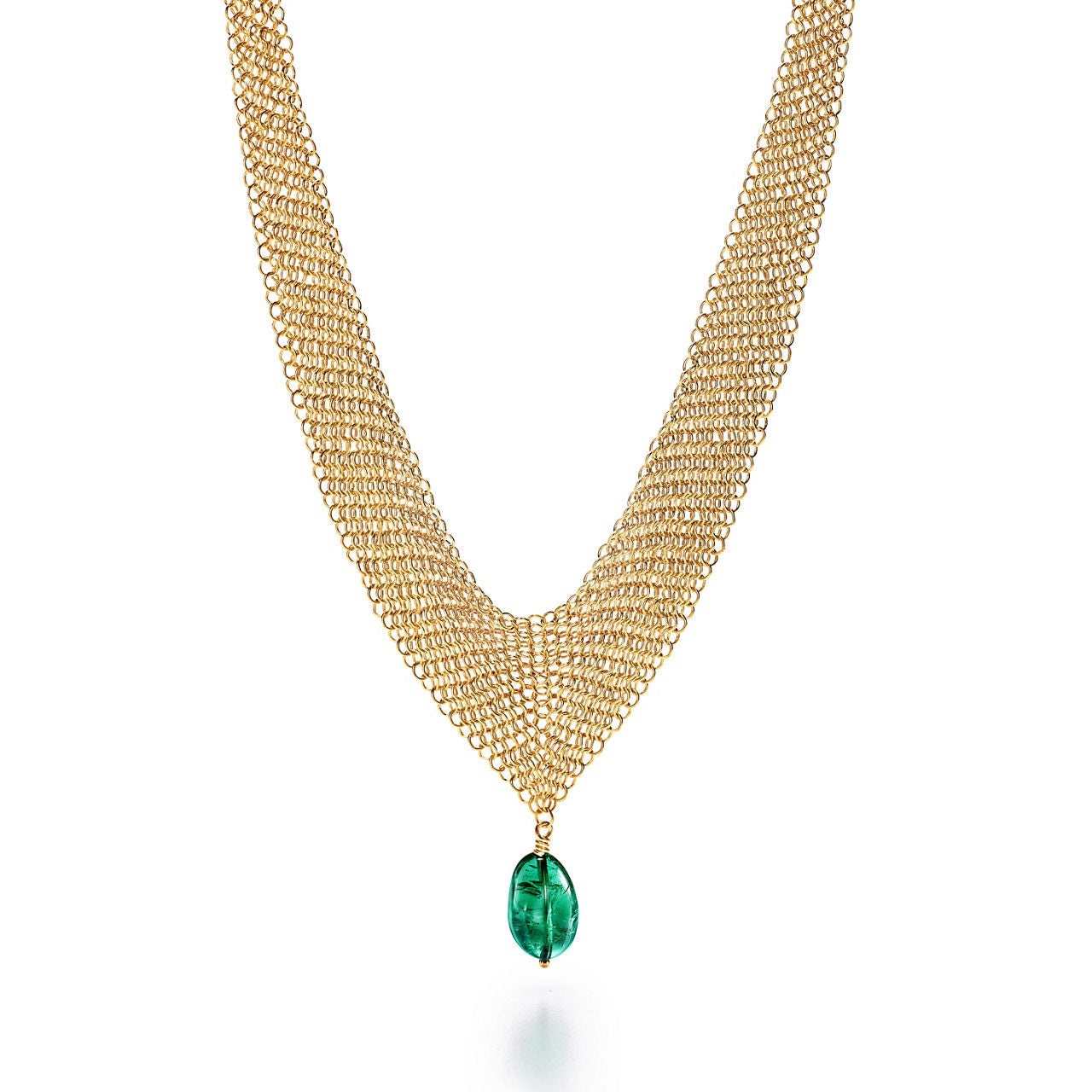 Collier de soirée Maille en or 18 carats et perle en émeraude polie
