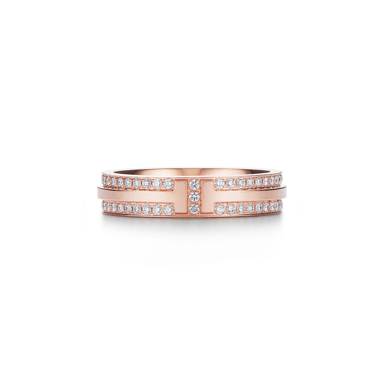 Tiffany T Bague étroite en pavé de diamants en or rose