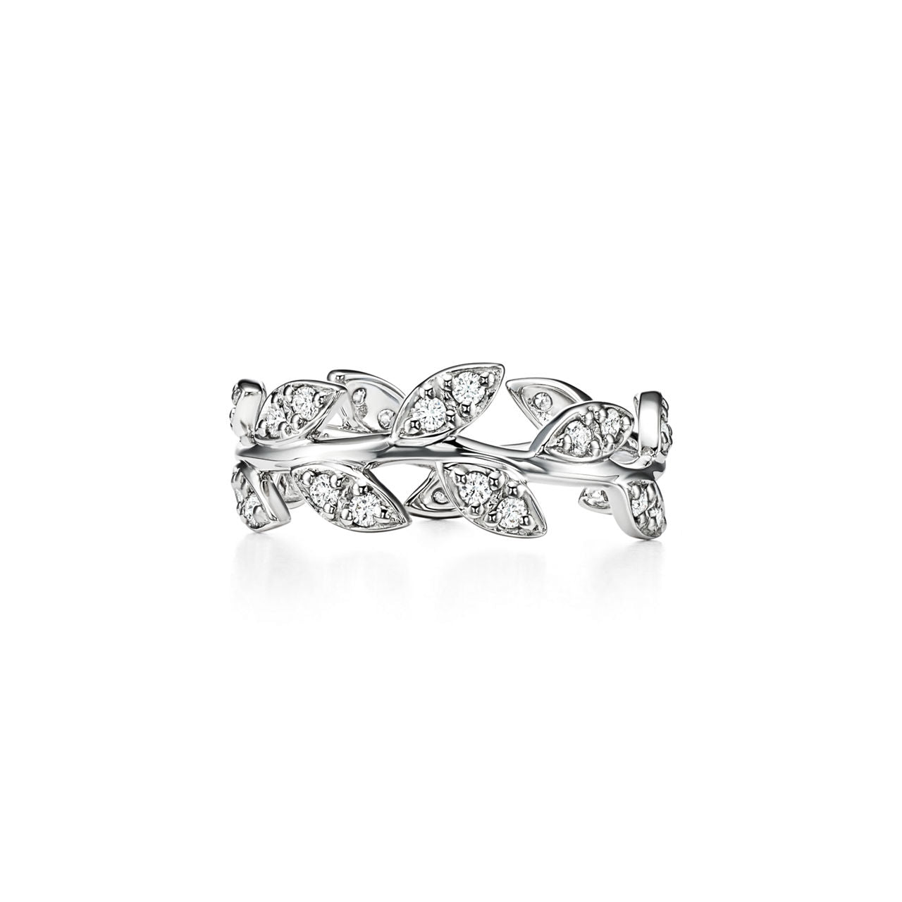 Paloma Picasso® Bague Olive Leaf en or blanc 18 carats et diamants. Étroite.