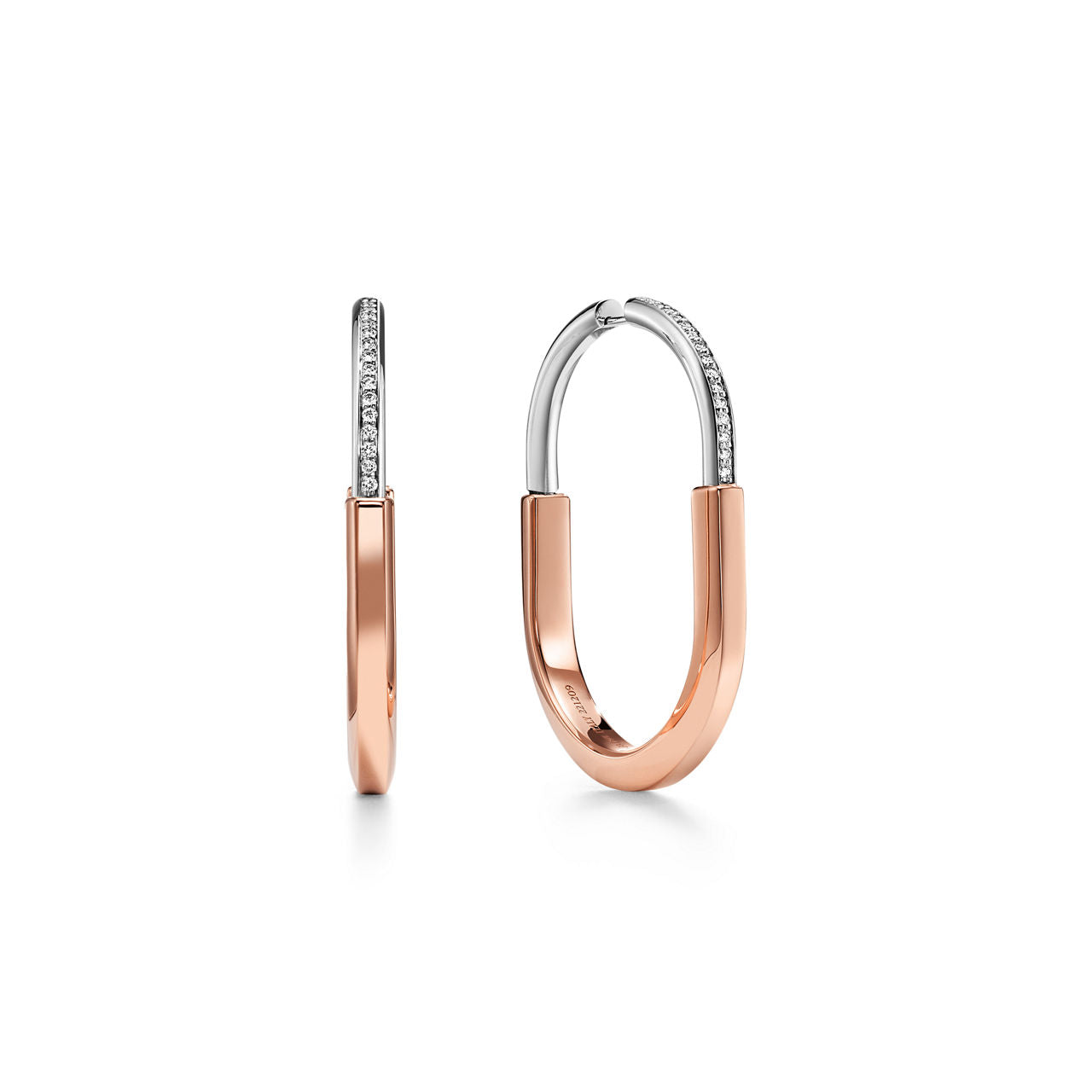 Boucles d’oreilles en or 18 carats rose et blanc avec diamants, extra Large