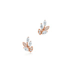 Boucles d’oreilles motif rameau en or rose 18 cts et diamants
