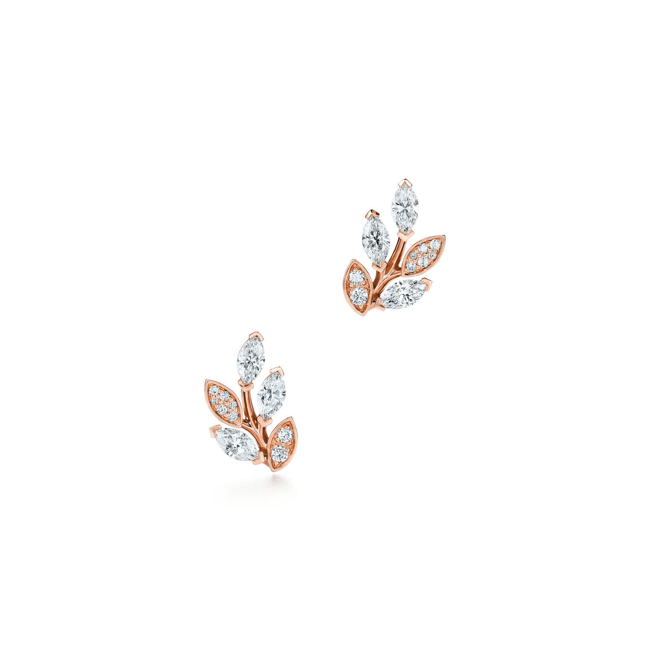 Boucles d’oreilles motif rameau en or rose 18 cts et diamants