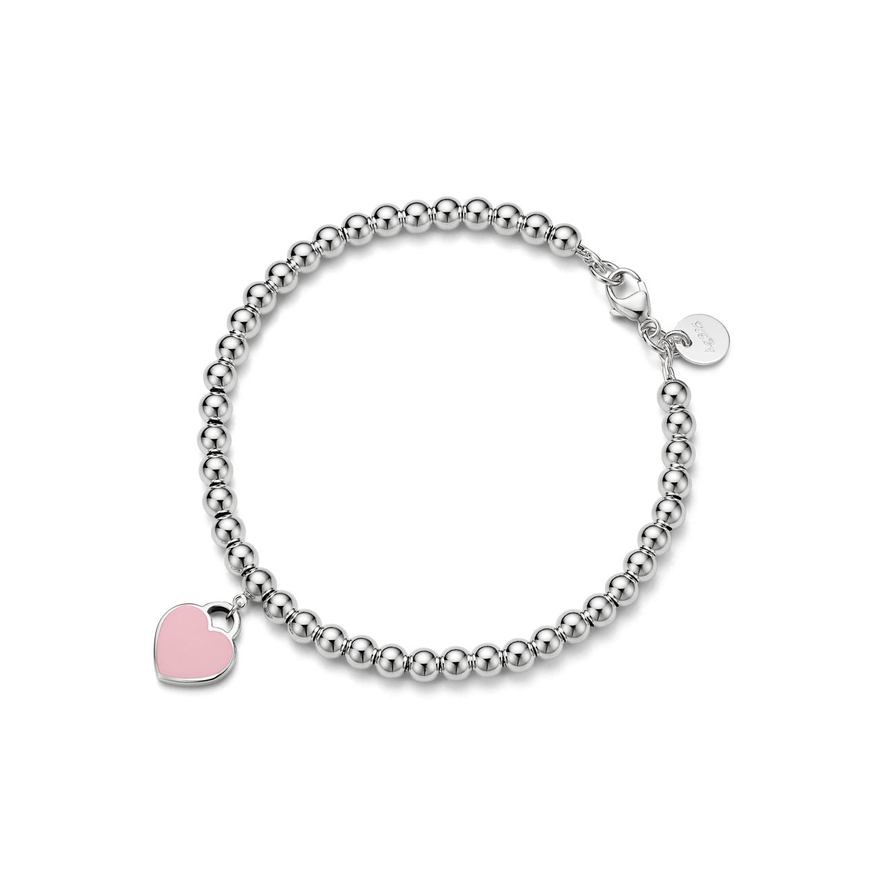 Bracelet de perles Cœur rose mini en argent 925 millièmes et diamant. 4 mm.