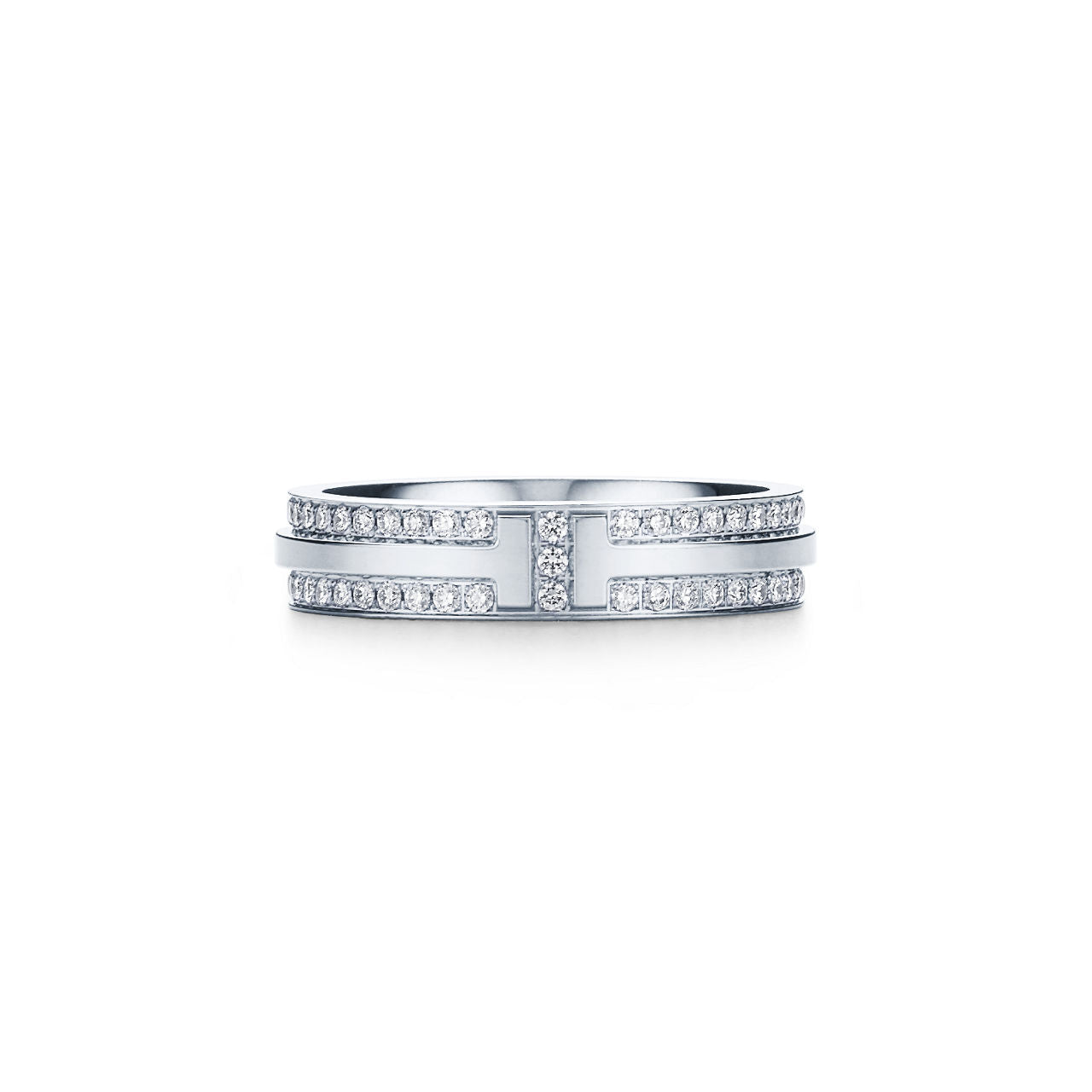 Tiffany T Bague étroite en pavé de diamants en or blanc 18 carats