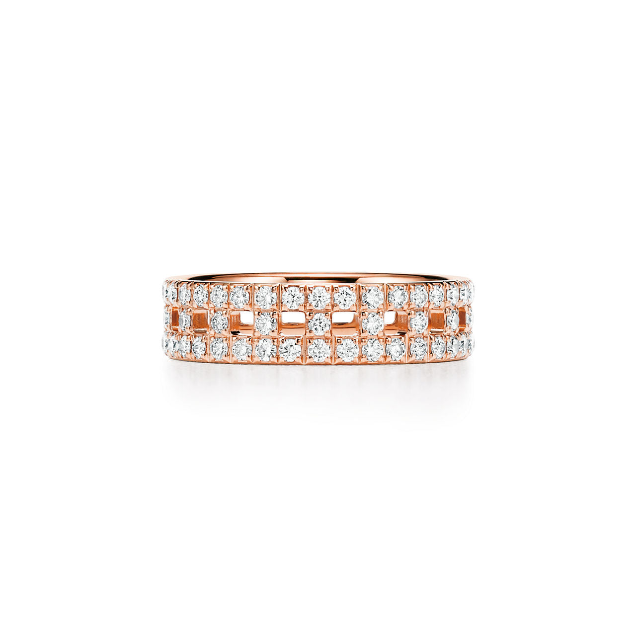 Tiffany T Bague True large en or rose 18 carats et pavé de diamants