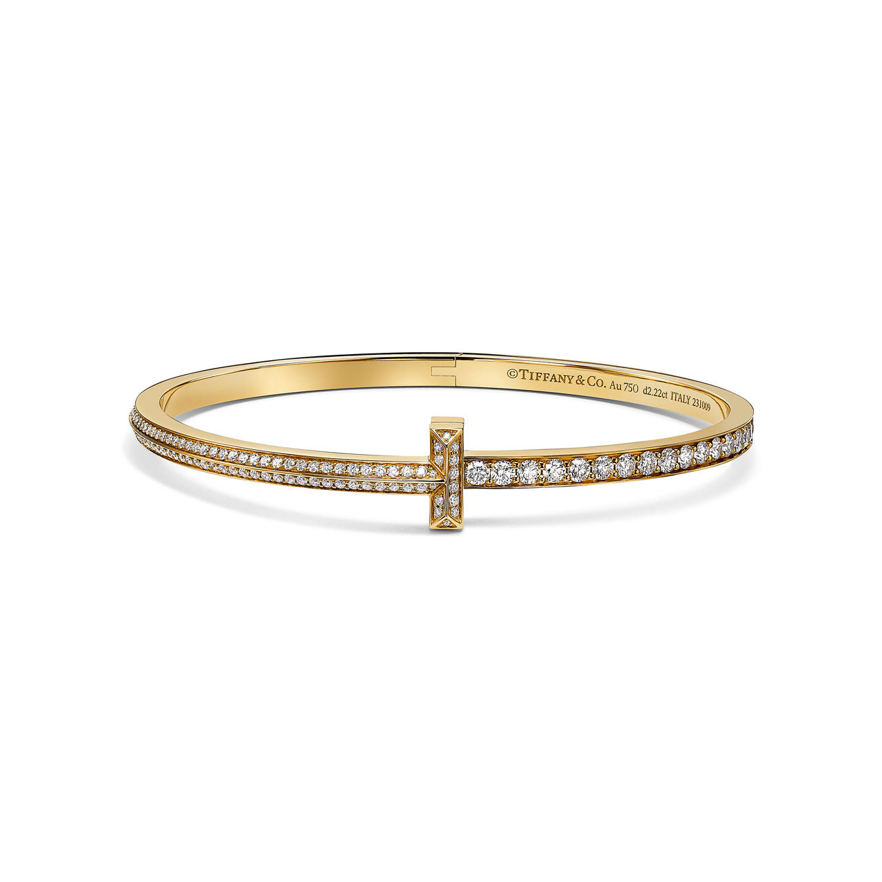 Bracelet jonc étroit à charnière T1 serti de diamants en pavé en or jaune 18 carats