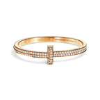 Bracelet jonc à charnière large T1 orné de diamants en or jaune 18 carats