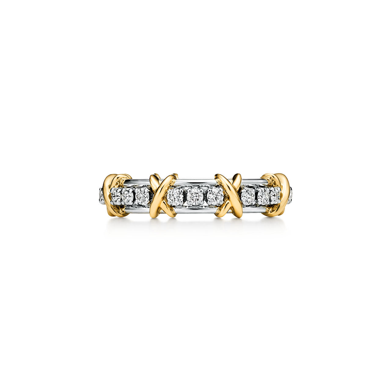 Sixteen Stone par Tiffany Bague en platine, or jaune et diamants, style étroit