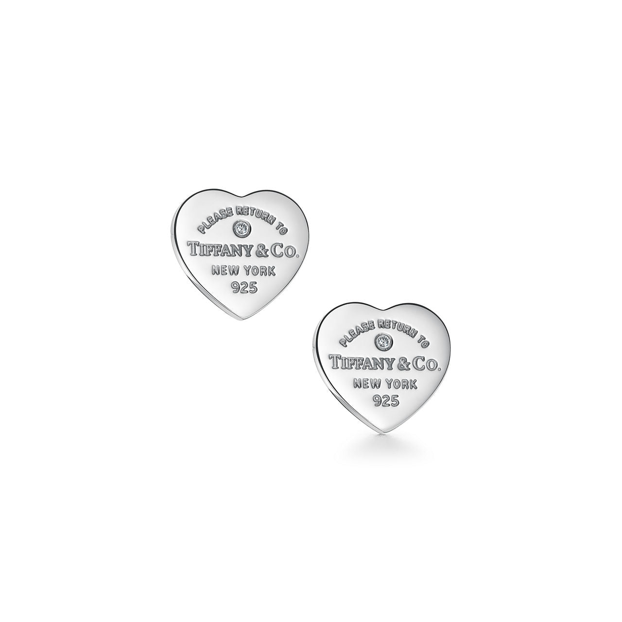 Boucles d’oreilles Plaque Cœur en argent 925 millièmes et diamant. Mini