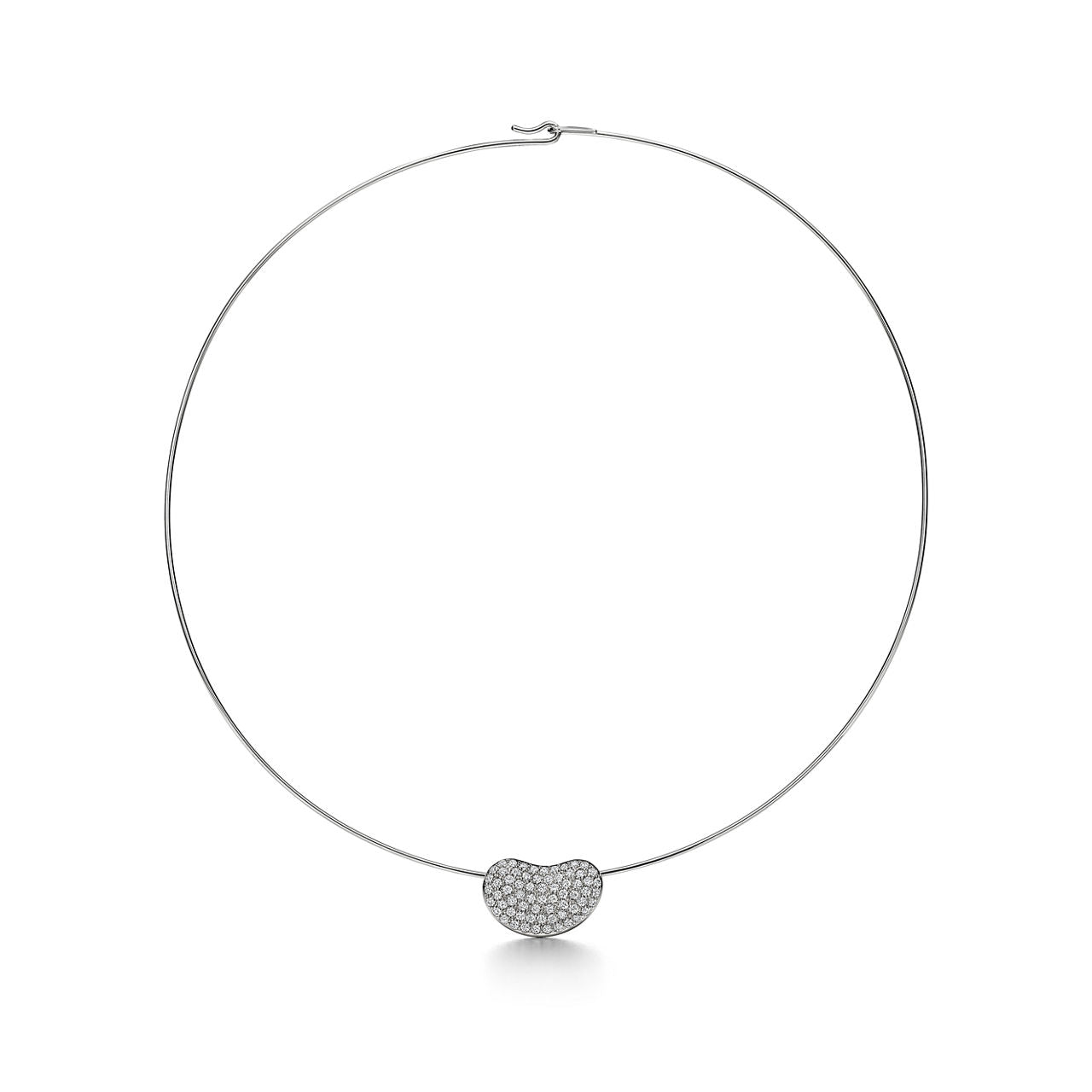Collier Wire Bean en platine 950 millièmes et pavé de diamants. 20 mm.