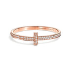 Bracelet jonc à charnière large T1 orné de diamants en or rose