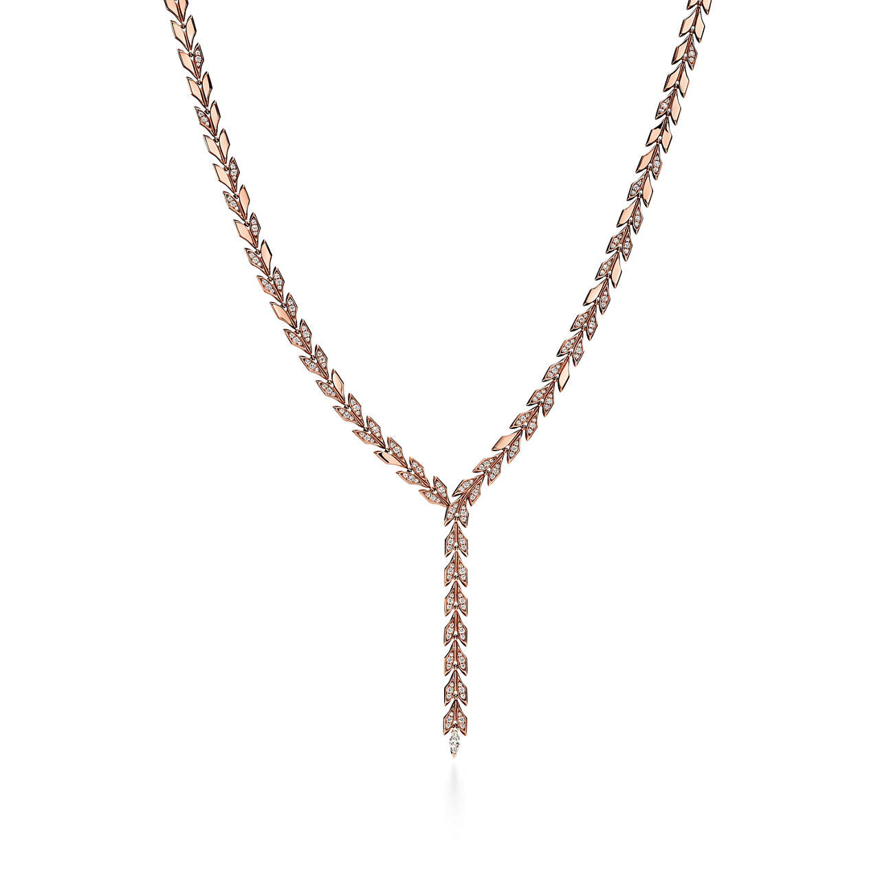 Collier goutte d’eau motif vigne en or rose 18 carats et diamants