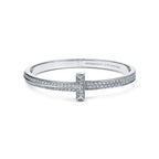 Bracelet jonc à charnière large T1 orné de diamants en or blanc 18 carats