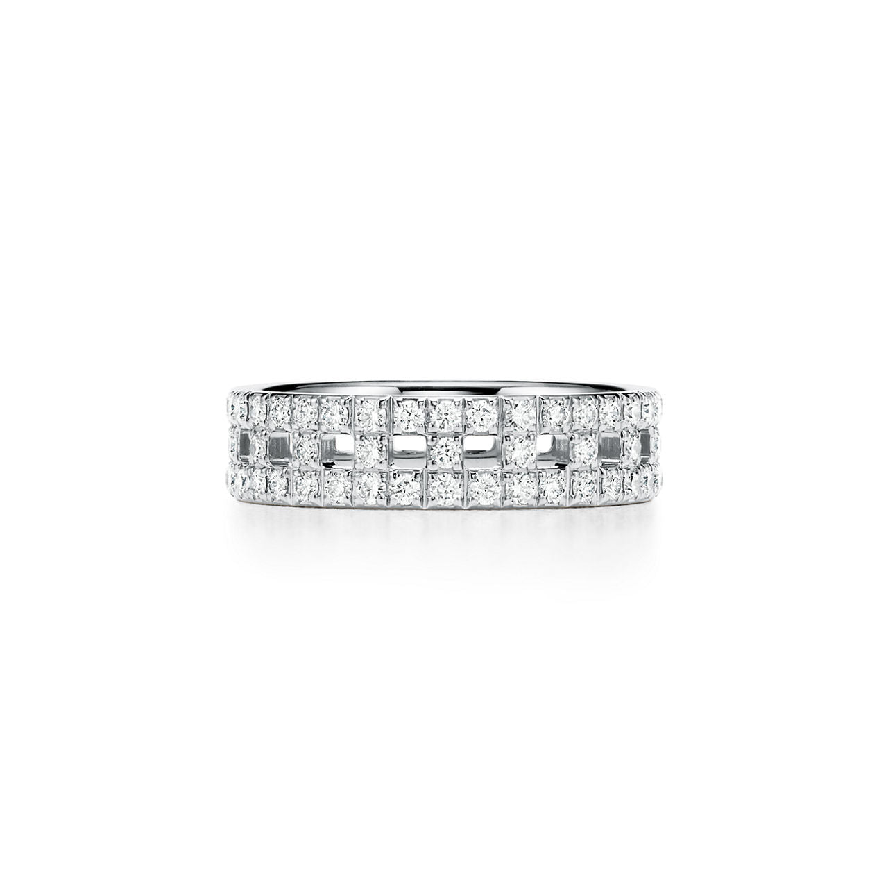 Tiffany T Bague True large en or blanc 18 carats et pavé de diamants
