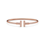 Bracelet jonc Wire pavé de diamants en or rose