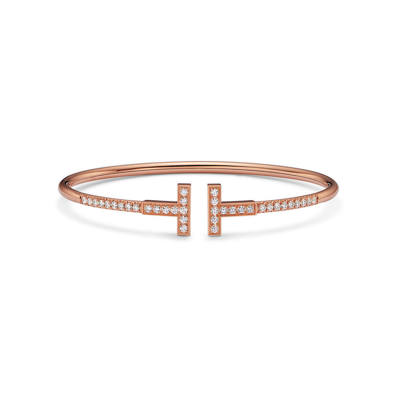 Bracelet jonc Wire pavé de diamants en or rose