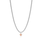 Collier de perles Plaque Cœur en argent 925 millièmes et or rose 18 carats. Mini.
