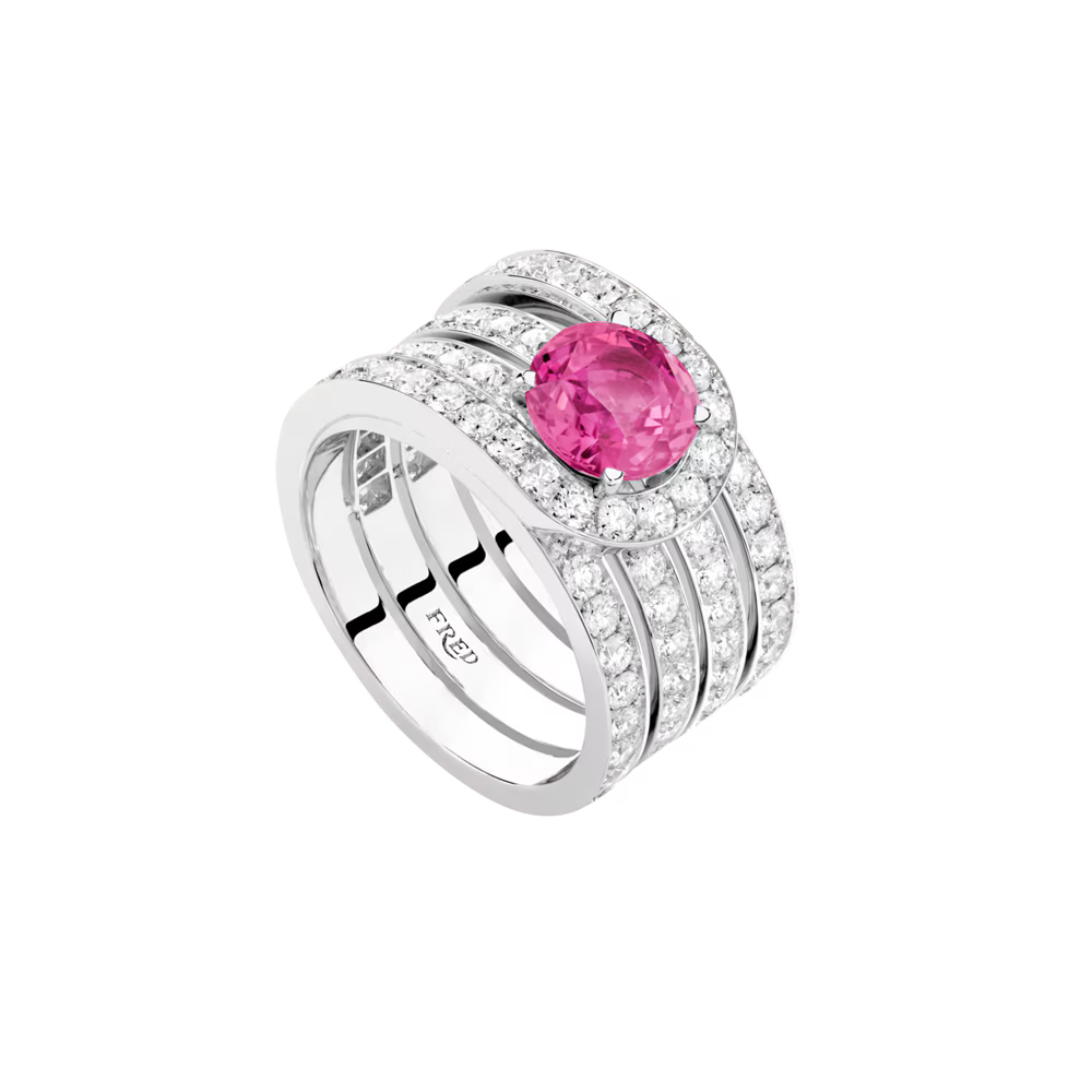 Bague 1936, saphir rose, pavée