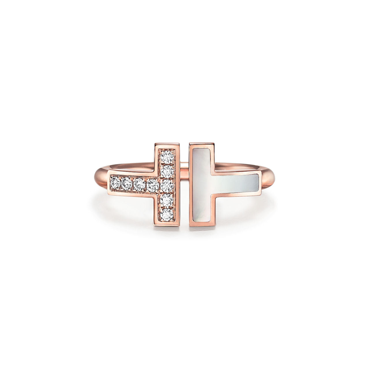 Tiffany T Bague Wire en or rose 18 carats, diamants et nacre