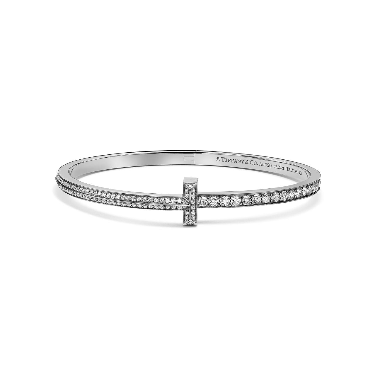 Bracelet jonc étroit à charnière T1 serti de diamants en pavé en or blanc 18 carats