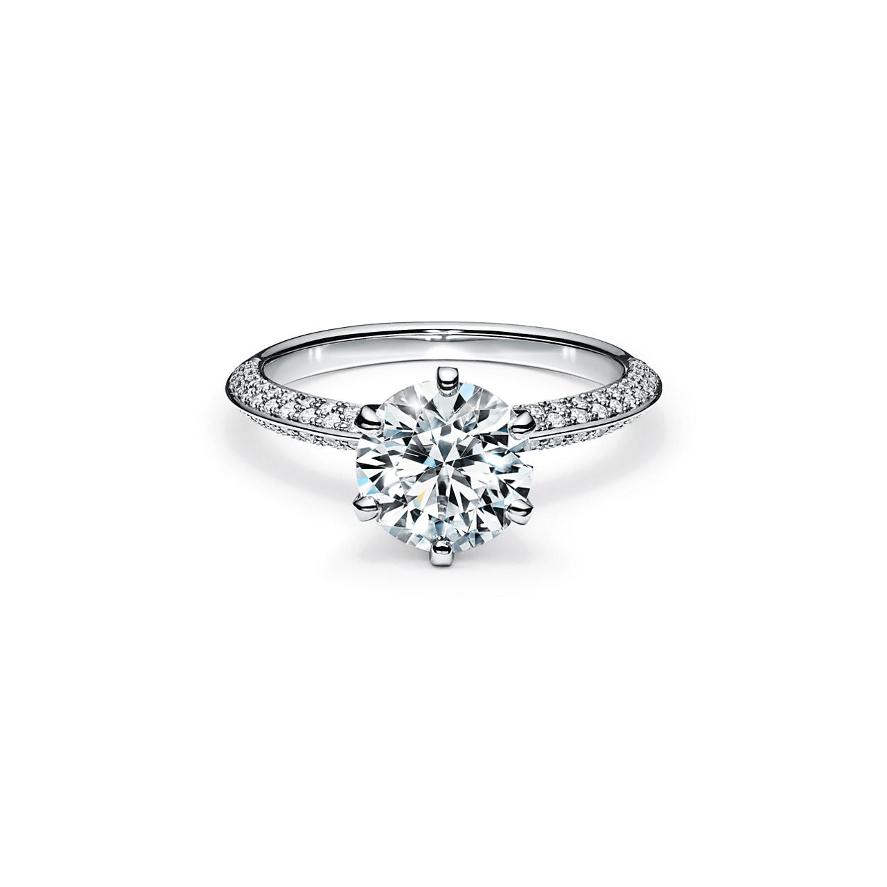 Tiffany® Setting Bague de fiançailles Pavé avec anneau en platine 950 millièmes pavé de diamants