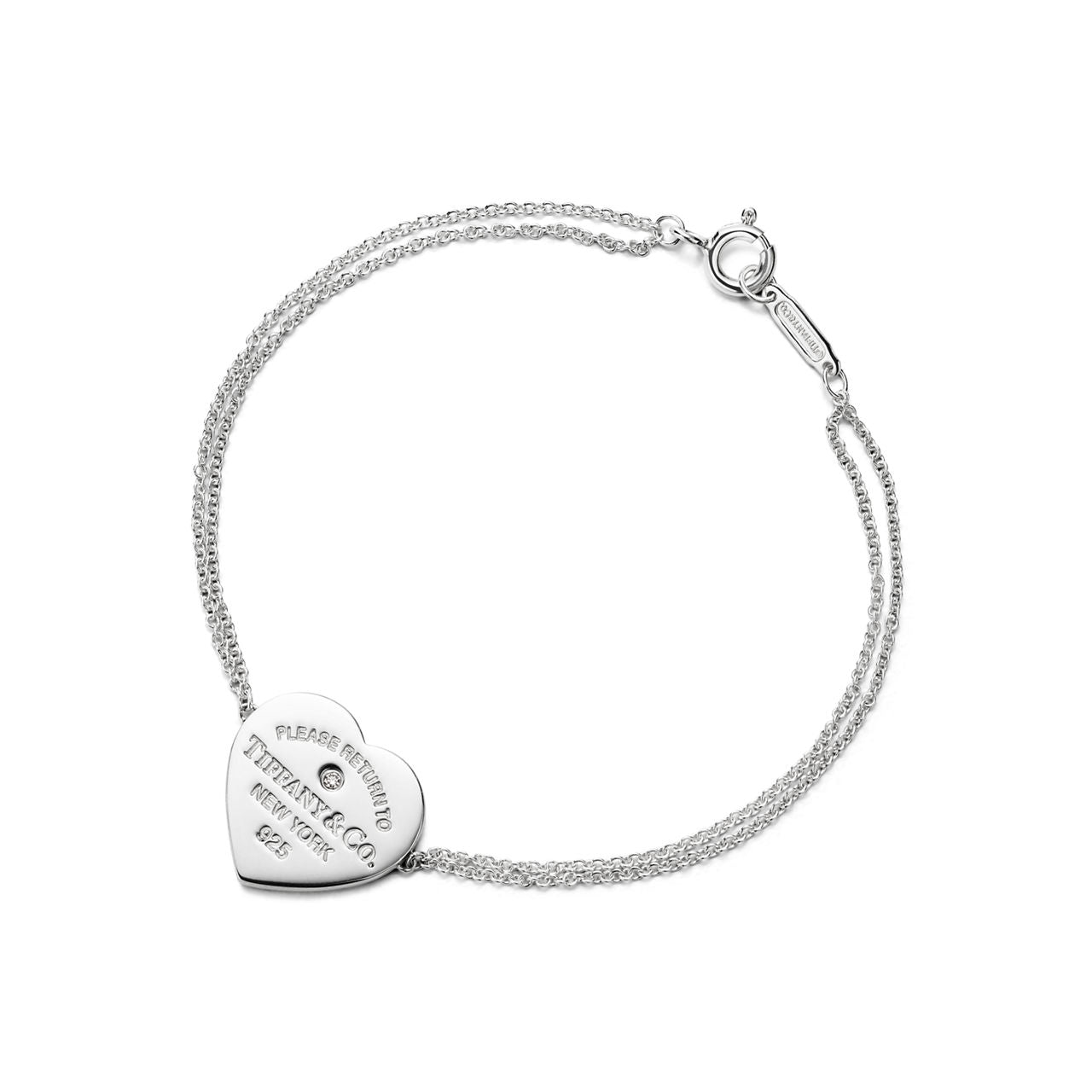 Bracelet double chaîne Cœur en argent 925 millièmes et diamant. Small.