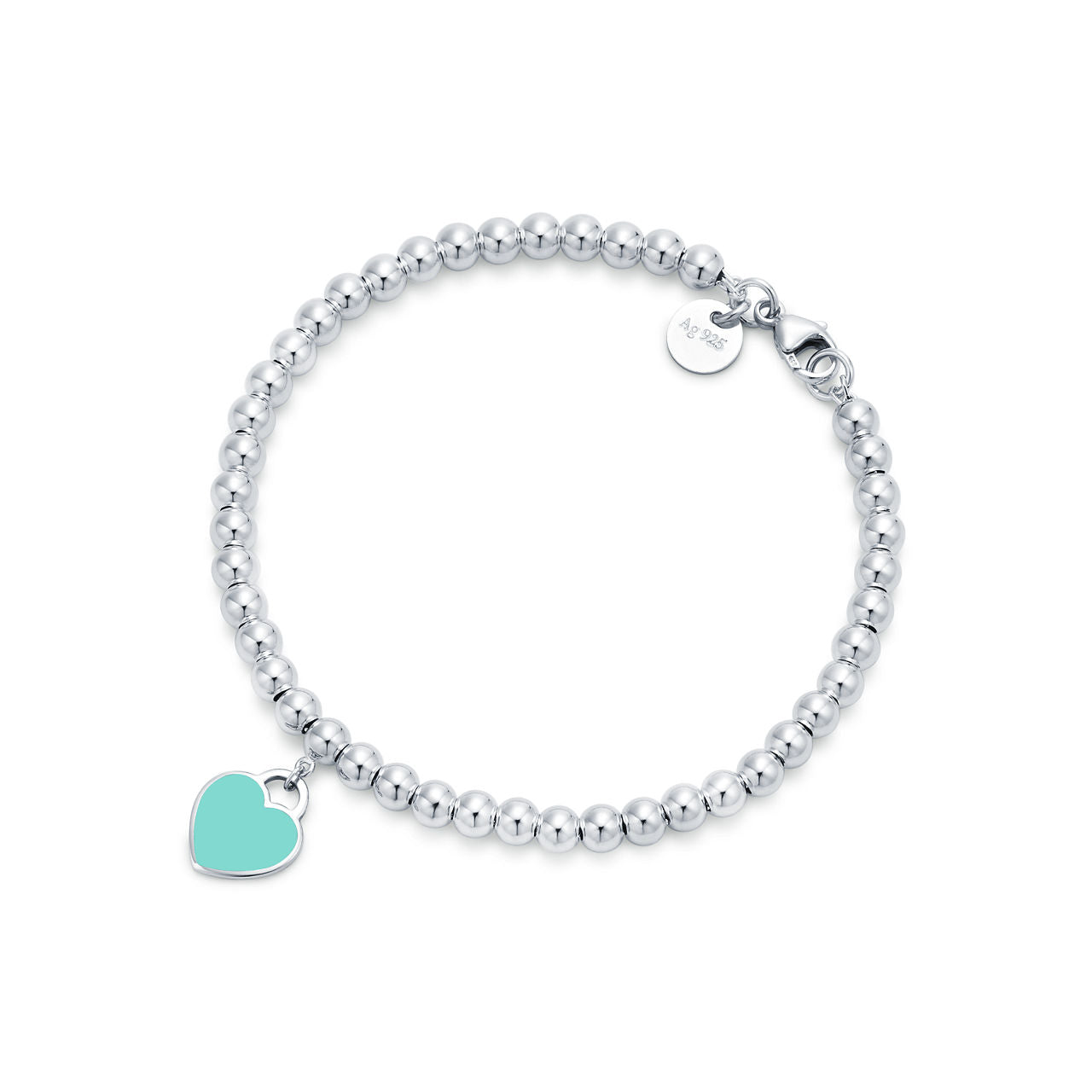 Bracelet de perles Plaque Cœur Tiffany Blue® en argent 925 millièmes. 4 mm.