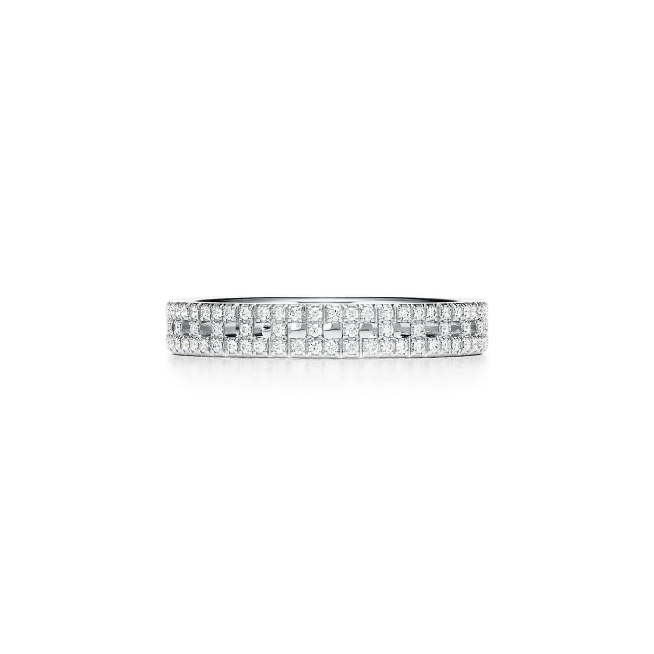 Tiffany T Bague True étroite en or blanc 18 carats et pavé de diamants