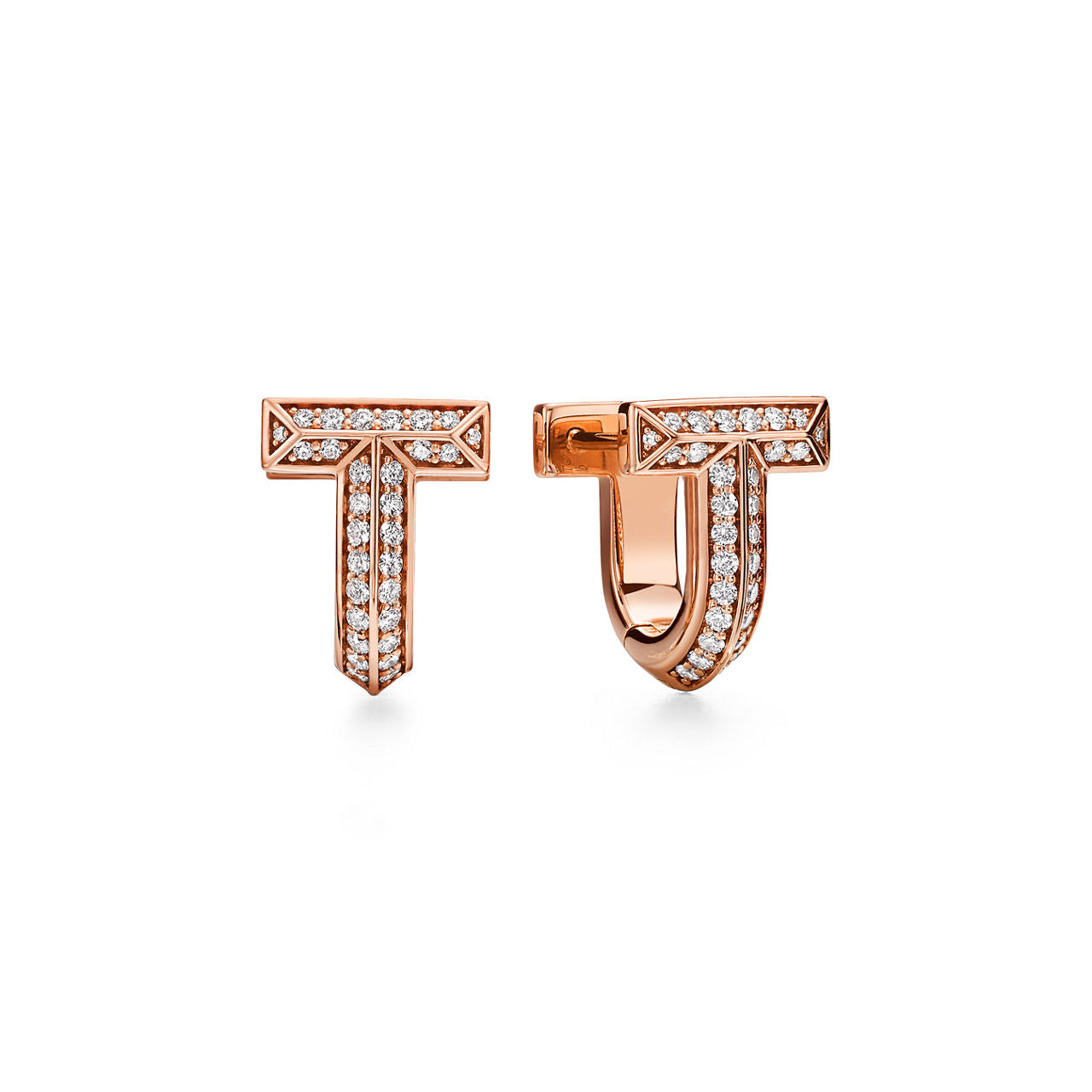 Boucles d’oreilles huggies T1 avec pavé de diamants en demi-cercle en or rose