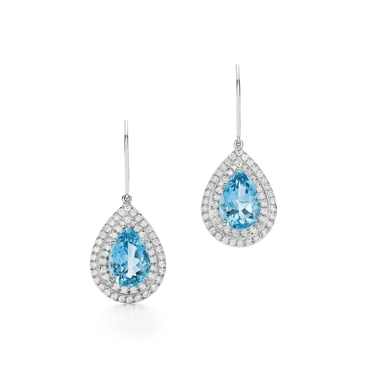 Boucles d’oreilles en platine 950 millièmes avec aigues-marines et diamants