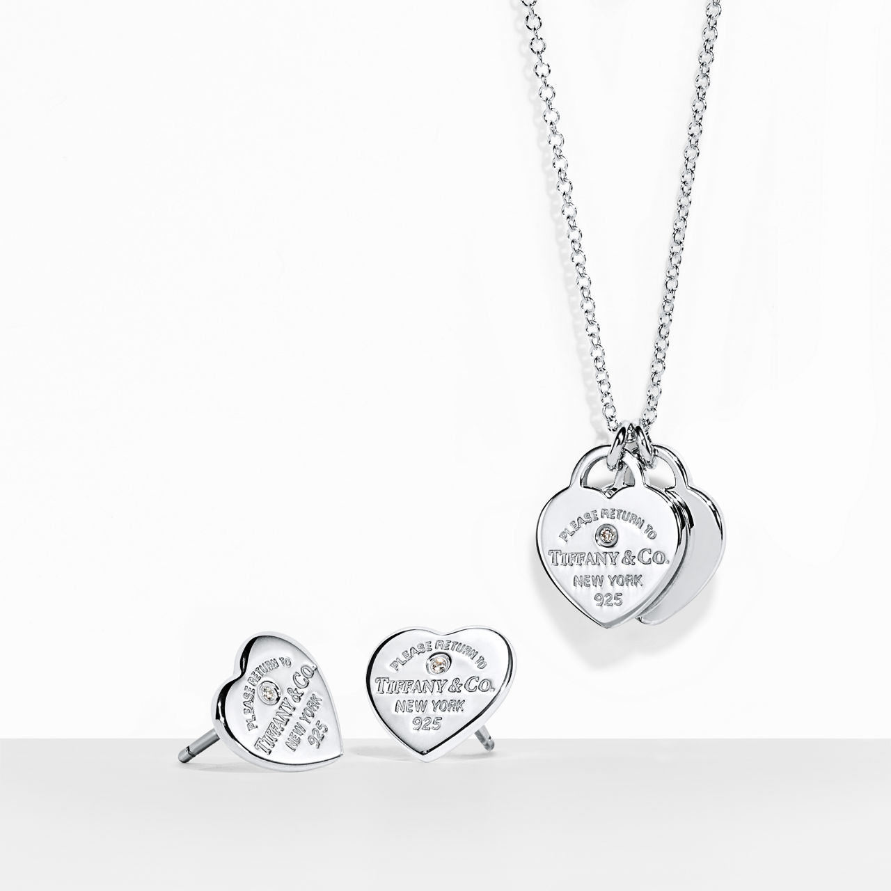 Parure collier et boucles d'oreilles, édition limitée en argent avec diamants, mini