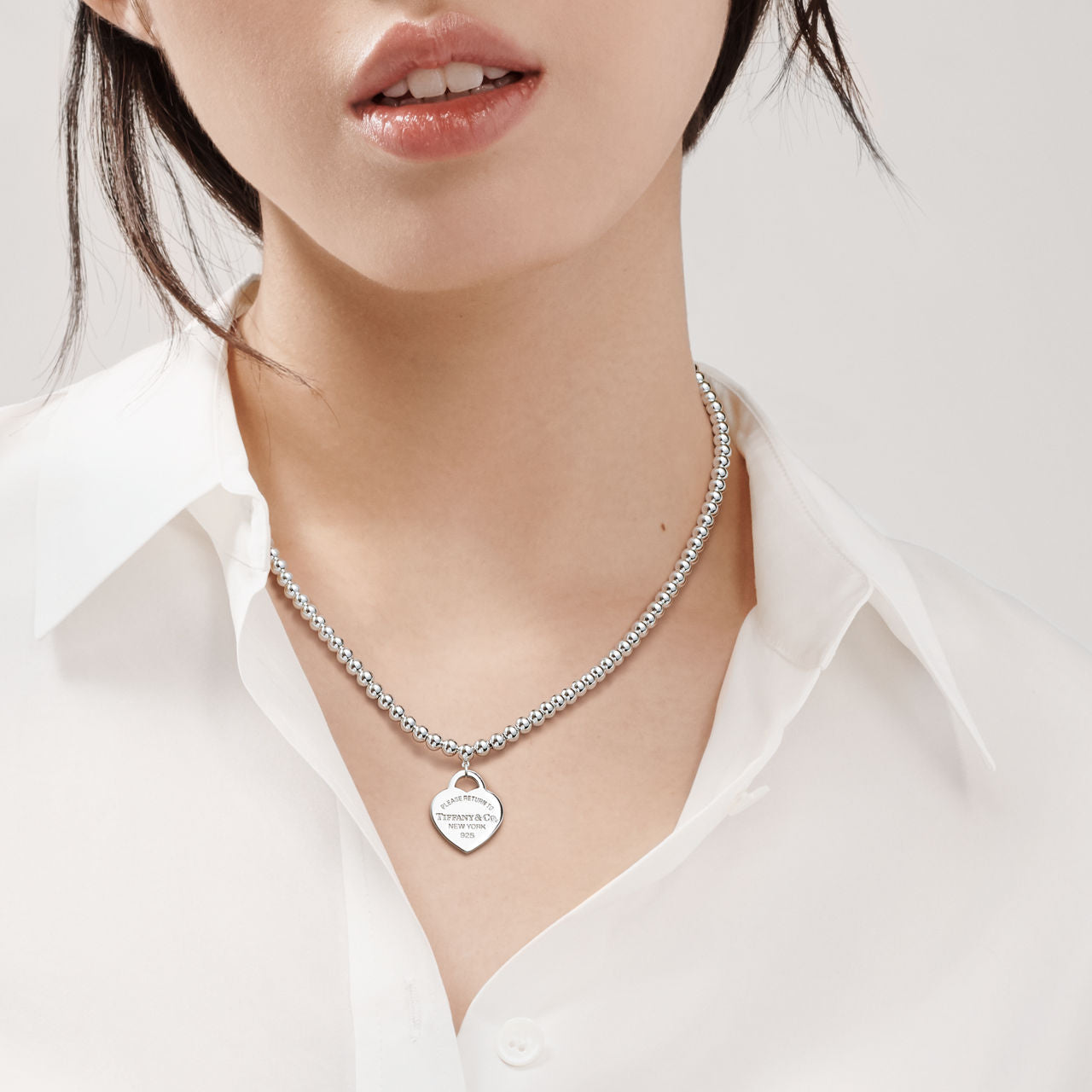 Collier de perles Plaque Cœur en argent 925 millièmes