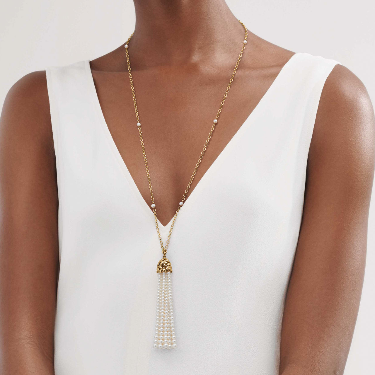 Collier de perles Houppe Olive Leaf