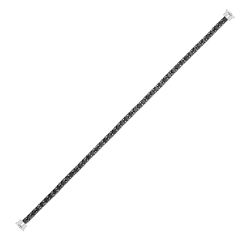 Bracelet ligne diamants noirs or blanc 750/1000e