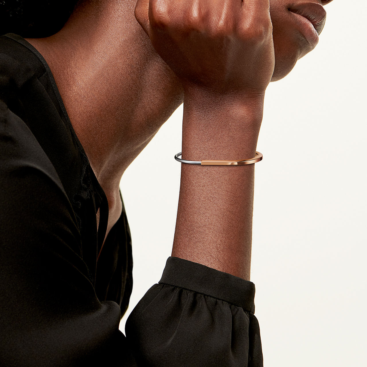 Bracelet jonc étroit en or rose et or blanc 18 carats