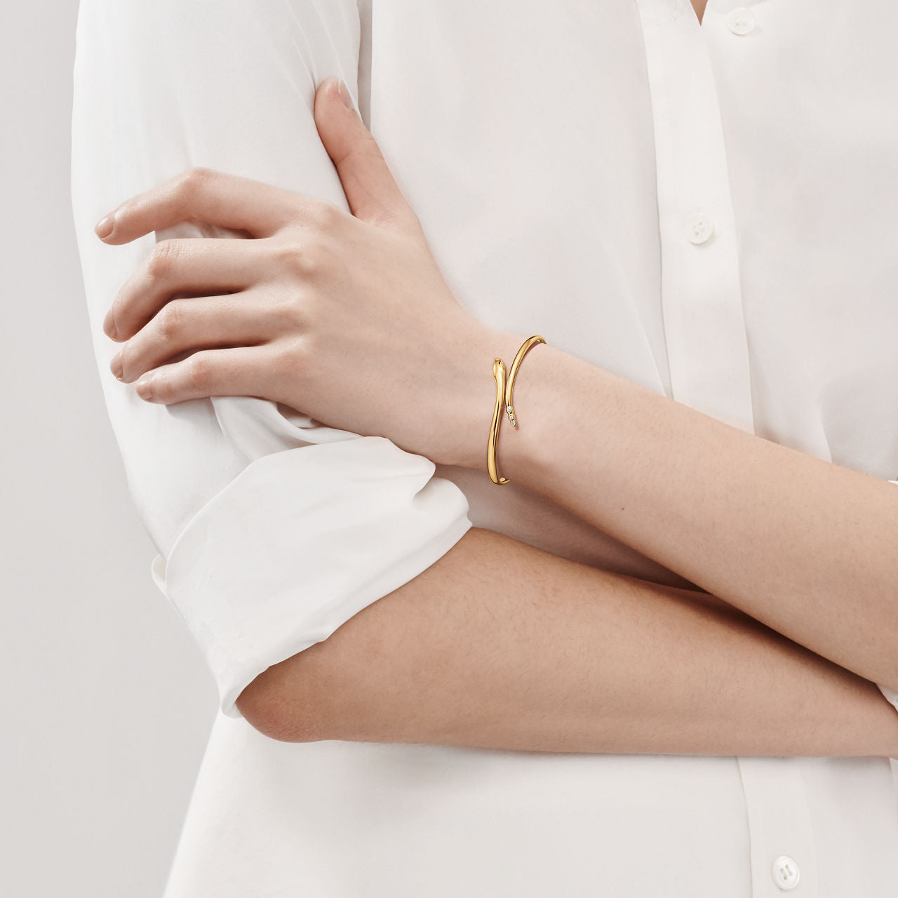 Bracelet jonc Serpent en or jaune 18 carats et diamants