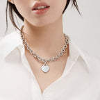 Collier Plaque Cœur à maillons en argent 925 millièmes