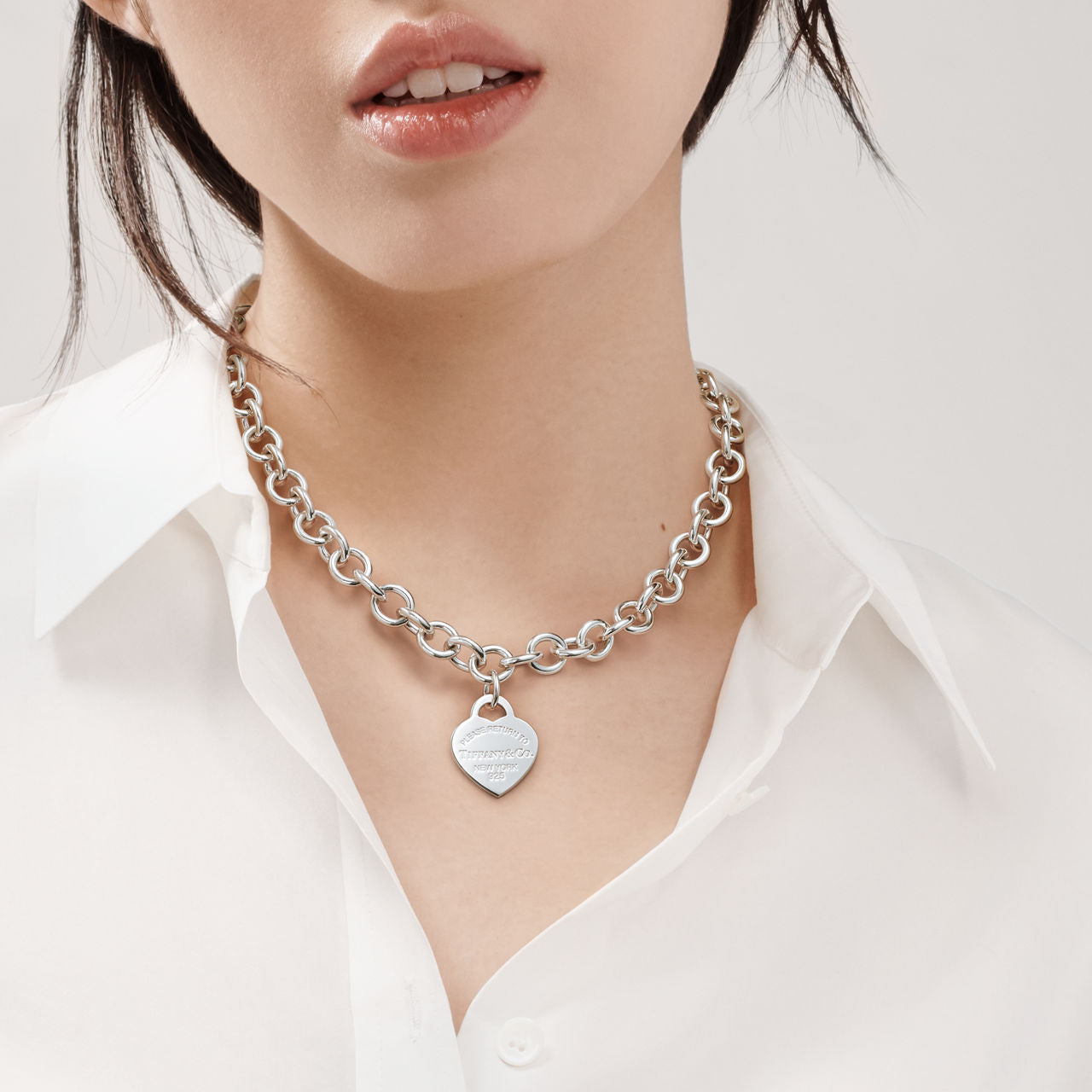 Collier Plaque Cœur à maillons en argent 925 millièmes