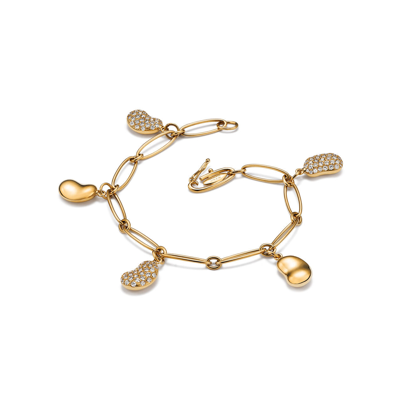 Bracelet Five Bean design en or jaune 18 carats et pavé de diamants