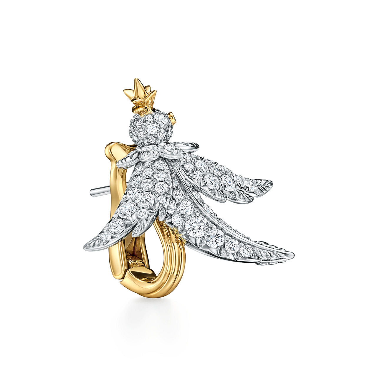 Boucles d'oreilles Bird en platine, or et diamants
