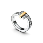 Tiffany Edge Bague Bypass en platine 950 millièmes, or jaune 18 carats et diamants. Large.