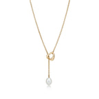 Collier Lasso Open Heart en or jaune 18 carats et perles. 7,5-8 mm.