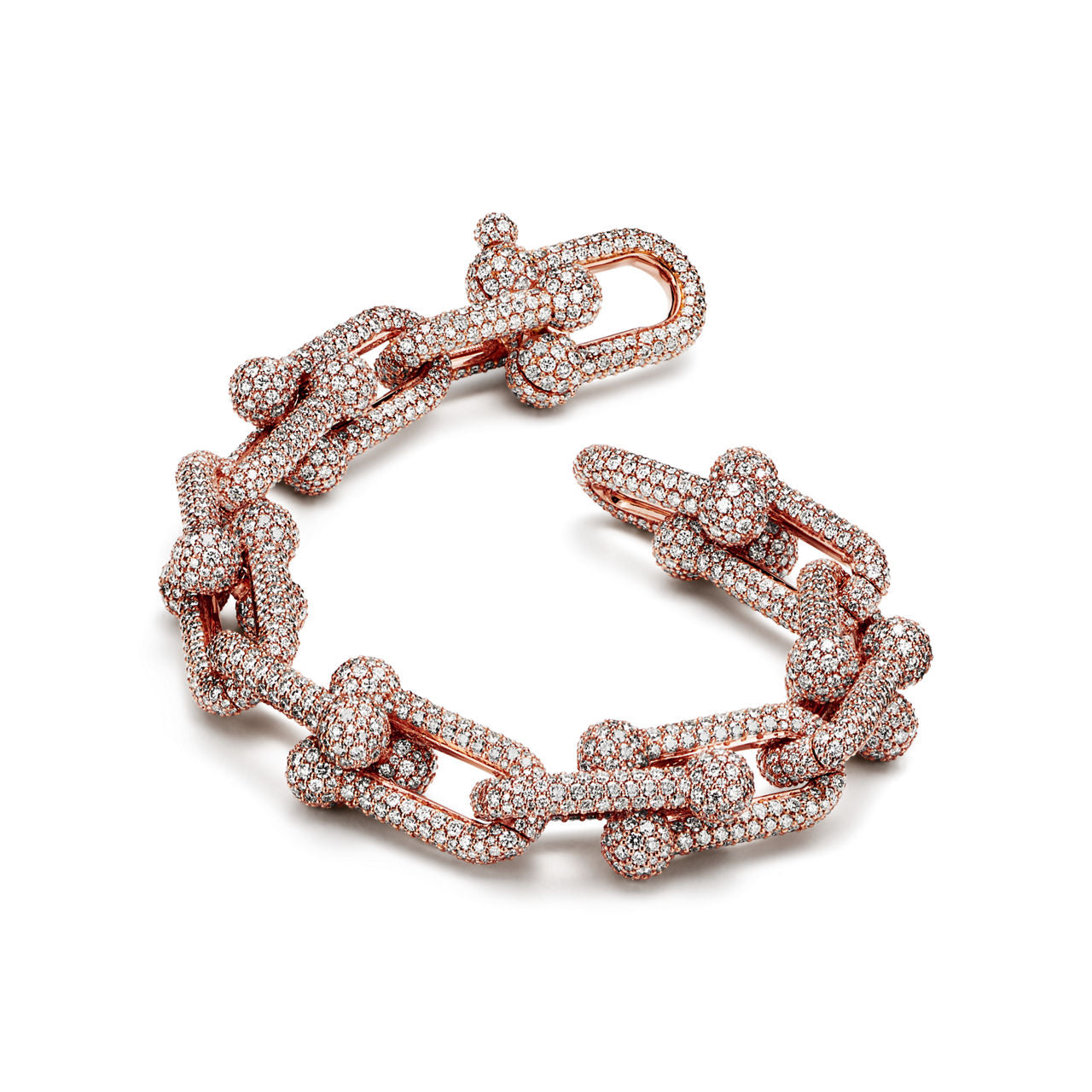 Bracelet à maillons larges en or rose 18 carats et pavé de diamants