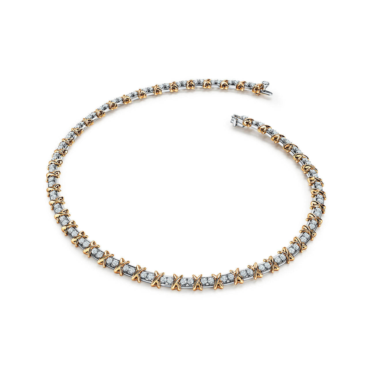 Collier en platine 950 millièmes, or jaune et diamants