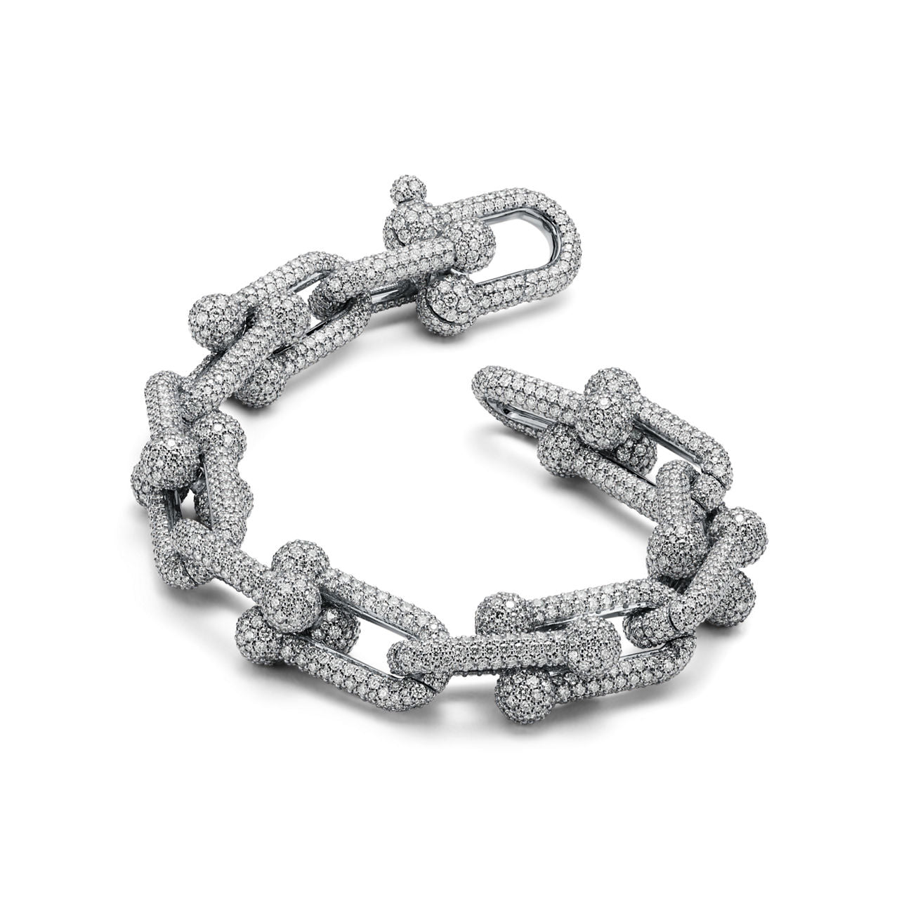 Bracelet à maillons larges en or blanc 18 carats et pavé de diamants