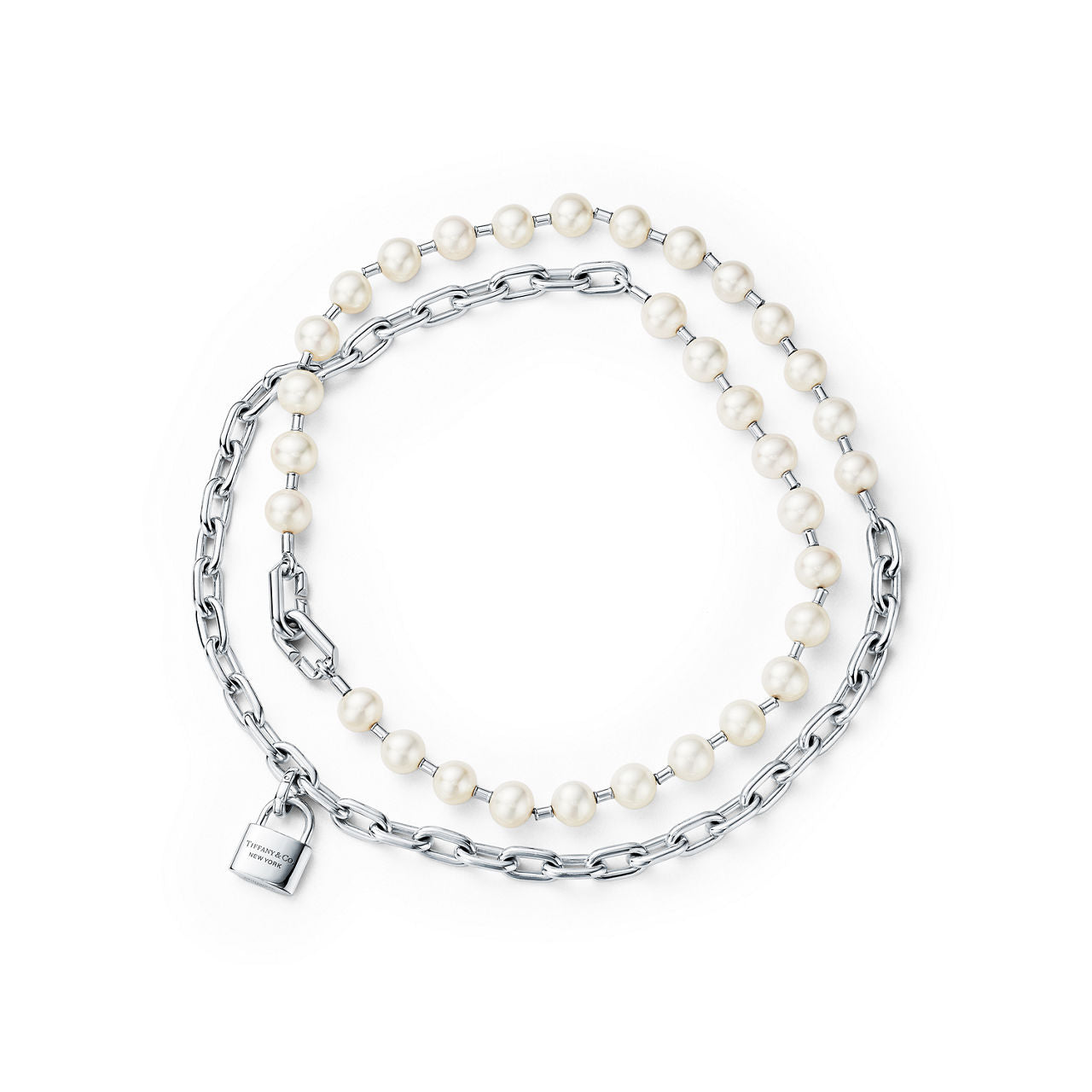 Collier Cadenas en perles en argent 925 millièmes. 9-10 mm.