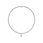 Collier de perles Plaque Cœur en argent 925 millièmes et or rose 18 carats. Mini.