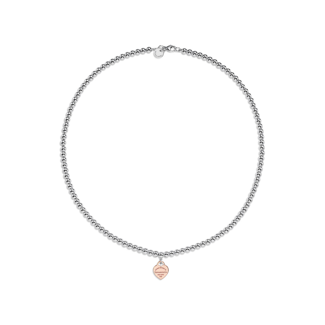 Collier de perles Plaque Cœur en argent 925 millièmes et or rose 18 carats. Mini.